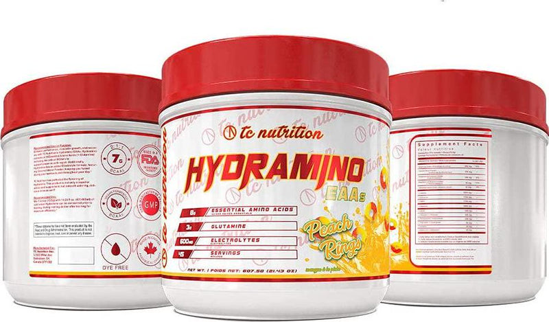 Hydramino EAA + BCAA Powder - Essential Amino Acids Supplement and Electrolyte Powder for Recovery, Strength, and Hydration, 7g BCAAs, 8g EAAs, 600mg Electrolytes, More. 45 Serv (Vegan, Peach Rings)