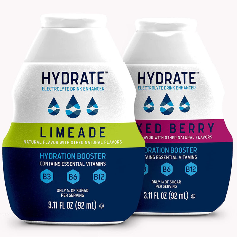 Hydrate Electrolyte Liquid Drink Enhancer Drops, Low Sugar, Low Calorie, Natural Flavor Hydration Mix with Essential Vitamins B3 B6 B12 (Variety Pack (2 Pack))