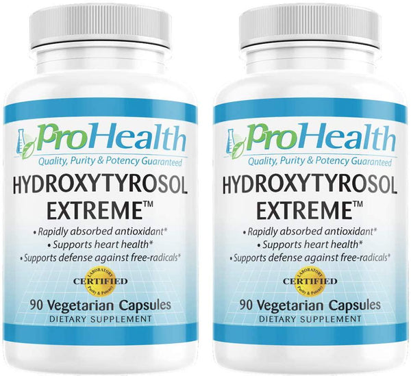 Hydroxytyrosol Extreme 2-Pack with Olea25 by ProHealth (90 Vegetarian Capsules) (Organic Olive Leaf Extract)