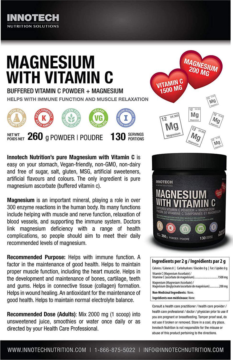INNOTECH Nutrition Magnesium with Vitamin C - 260 g (Pure Magnesium Ascorbate)