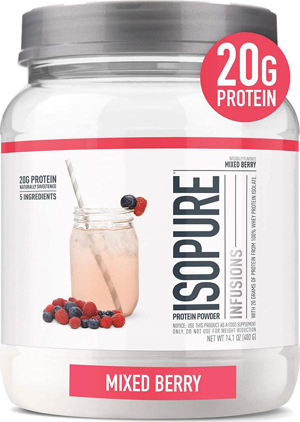ISOPURE INFUSIONS, Refreshingly Light Fruit Flavored Whey Protein Isolate Powder, Shake Vigorously and Infuses in a Minute , Mixed Berry, 16 Servings