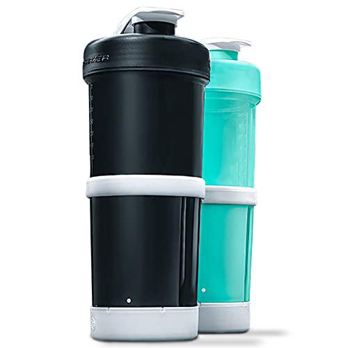 ISOSHAKER, Protein Shaker With Storage, 18 OZ Liquid Capacity Protein Shaker Cup, 3 Built-in Storage Compartments, BPA Free Shaker, Protein Shaker Bottle With Storage for Powder