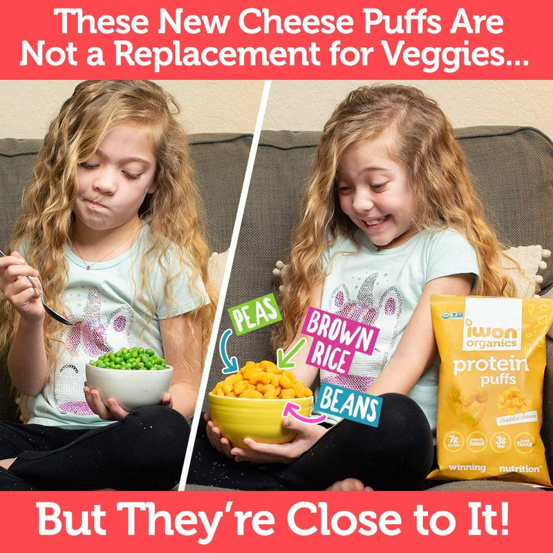 IWON Organics Cheddar Cheese Flavor Protein Puff, High Protein and Organic Healthy Snacks, 8 Bags