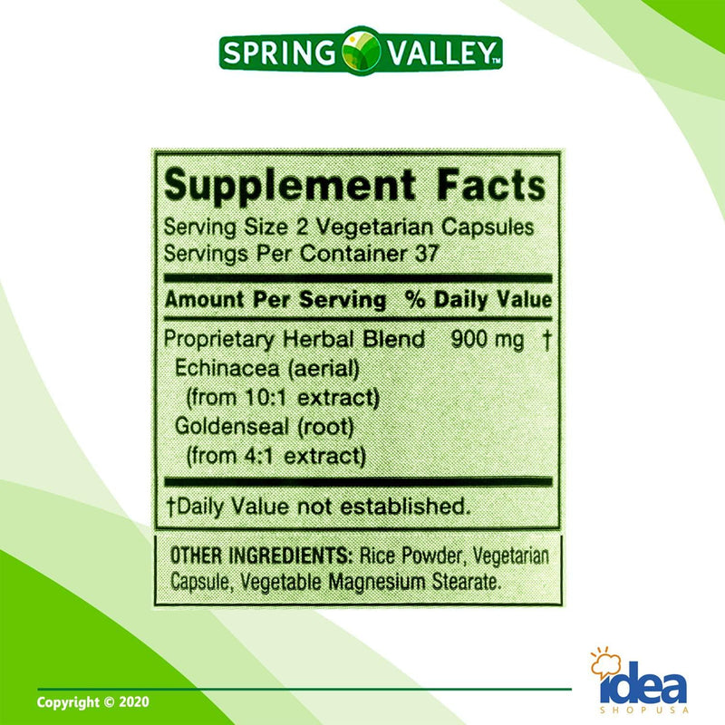 Idea Shop USA Spring Valley Echinacea Goldenseal Blend Dietary Supplement, 900 mg, 75 Count + Vitamins and Minerals - A to Z - Better Idea Guide (1 Pack 75 Count), 1 Pack - 75 Vegetarian Capsules