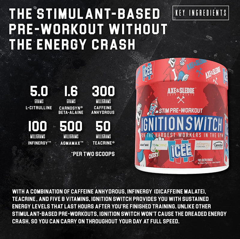 Ignition Switch Pre-Workout with CarnoSyn, TeaCrine, Infinergy, and AgmaMax, Long Lasting Energy, Laser Focus, Increased Pumps, Enhanced Performance, 40 Servings, Shark Bite