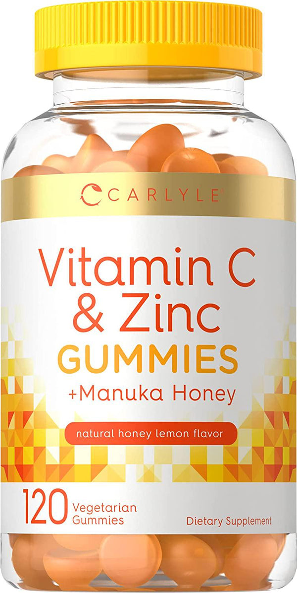 Immune Support Gummies | 120 Count | with Vitamin C Zinc, and Manuka Honey | Vegetarian, Non-GMO, Gluten Free Supplement | Natural Honey Lemon Flavor | by Carlyle