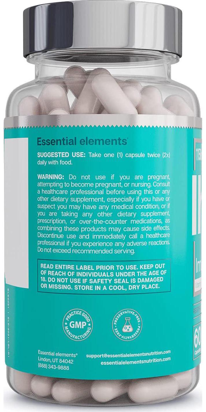 Immune Support Supplement - with Vitamin C, Zinc, L-Cysteine, Chromium and More | Multi-System Immunity Booster | Immune Hero by Essential Elements - 60 Veggie Capsules