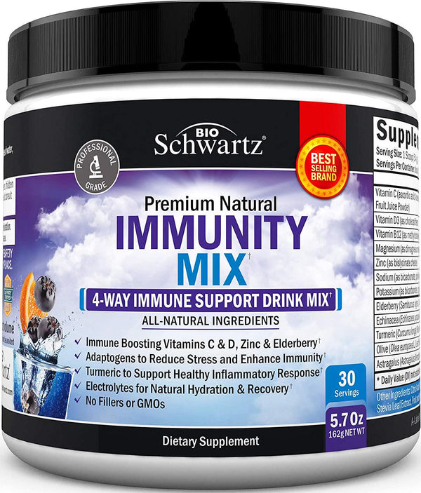 Immunity Drink Mix with Vitamin C 1000 mg, Elderberry and Zinc - Berry Flavored Powder Supplement with Electrolytes for Natural Hydration and Enhanced Immune Support- 30 Servings