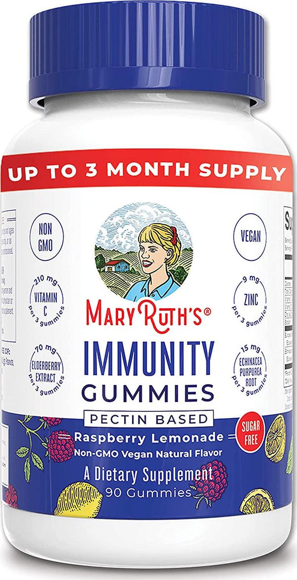 Immunity Gummies 5-in-1 by MaryRuth&#039;s (Raspberry Lemonade) | Powerful Blend of Zinc, Elderberry, Vitamin C, Vitamin D, and Echinacea for Kids and Adults | Vegan, Non-GMO, Gluten Free | 90ct