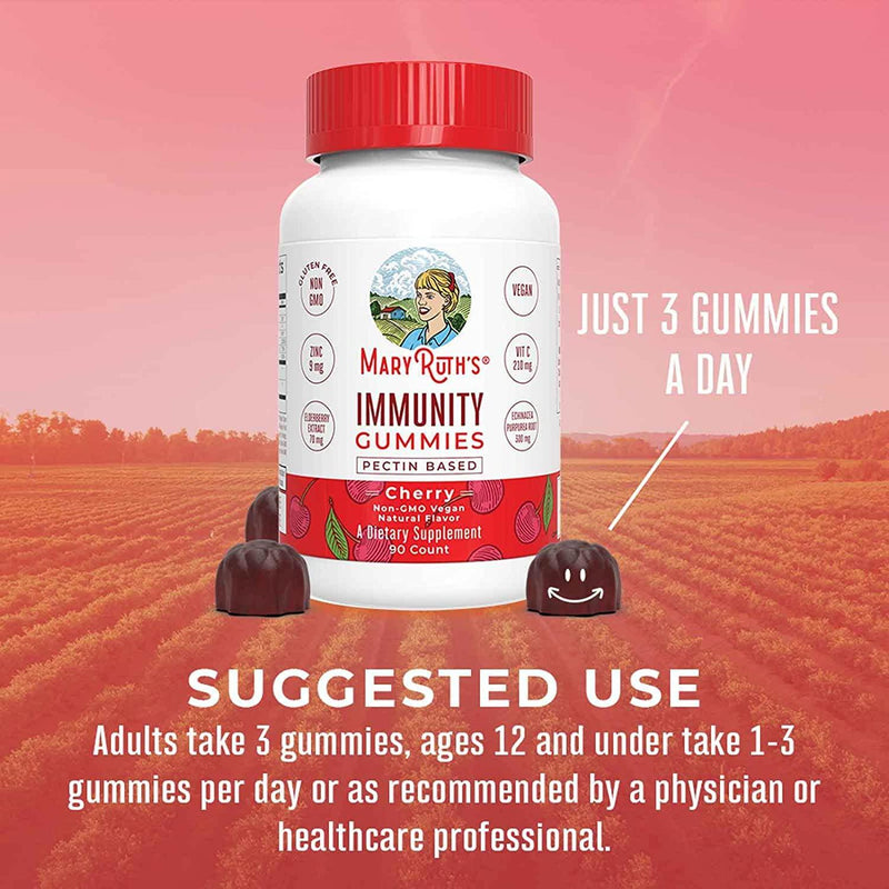 Immunity Gummies for Kids and Adults (5-in-1) by MaryRuth's - Organic Ingredients - Elderberry, Echinacea, Vitamins C, D and Zinc - Vegan Non-GMO Gluten-Free Pectin-Based Cherry 90ct