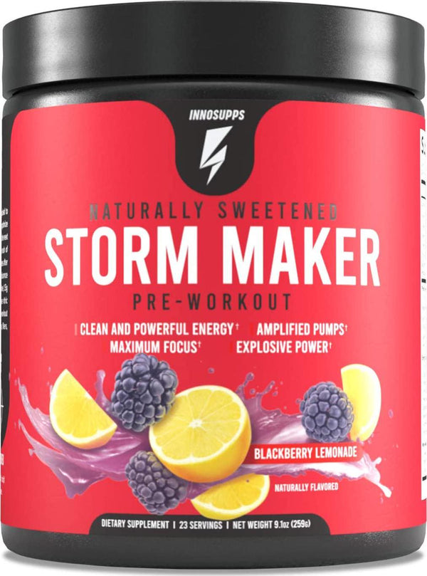 Inno Supps Storm Maker Pre Workout - Long Lasting Energy, Organic Caffeine and Yerba Mate, L-Citruline, Ashwagandha, Spectra, No Artificial Sweeteners, Vegan, Keto Friendly (BlackBerry Lemonade)