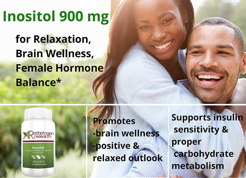 Inositol 900mg | Mood, Relaxation, Female Hormone Balance, Brain and Emotional Wellness | 120 Vegetarian Capsules | Adaptogen Research