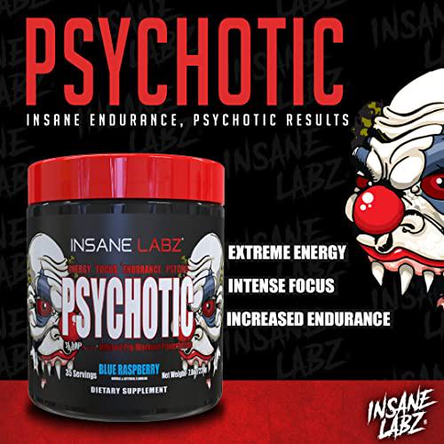 Insane Labz Psychotic, High Stimulant Pre Workout Powder, Extreme Lasting Energy, Focus and Endurance with Beta Alanine, Creatine Monohydrate DMAE, 35 Srvgs (Watermelon)