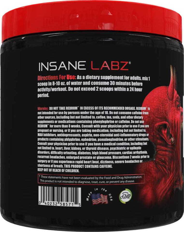 Insane Labz Redrum High Stim Pre Workout NO Booster Powder, Loaded with Beta Alanine Agmatine Sulfate Taurine Fueled by AMPiberry, OXYgold,Focus Strength Recovery,25 Srvgs Devil&