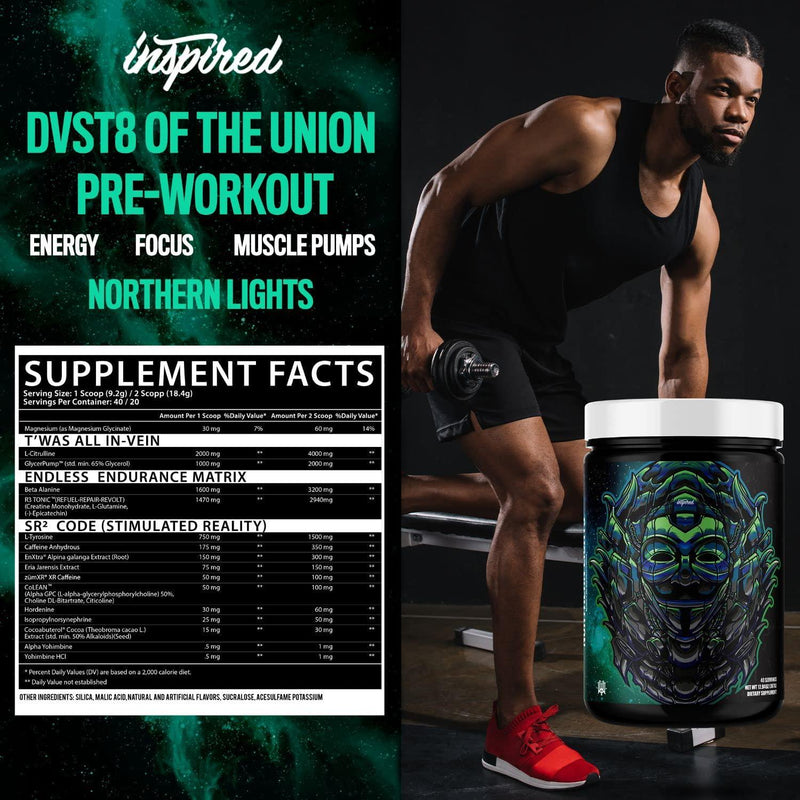 Inspired Nutraceuticals - DVST8 of The Union Pre-Workout Powder, No Artificial Colors - Northern Lights, 40 Servings