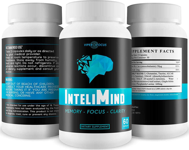 InteliMind - Memory - Focus - Clarity - Support Improved Brain Function - Help Improve Memory Storage - Aid Increased Energy and Mental Endurance - Proprietary Brain Formula Designed High Performance