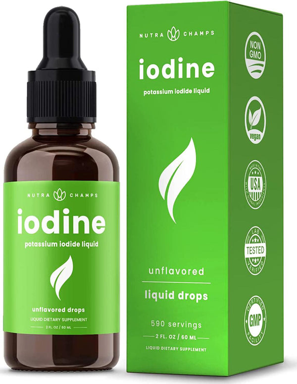 Iodine Drops [Double Size] Vegan Liquid Supplement - Healthy Thyroid, Hormones and Weight - Tasteless Solution, Better Absorption Than Pill, Tablet or Powder - 2oz Tincture 590 Servings