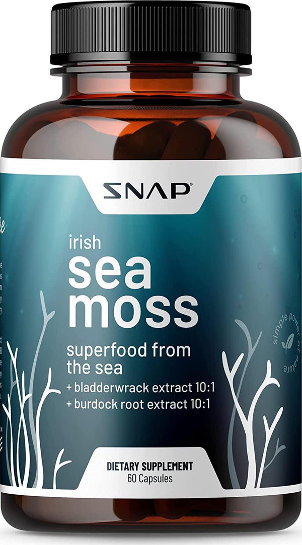 Irish Sea Moss Capsules w/Bladderwrack, Burdock Root and Iodine Energy Support - Seamoss Supplement to Elevate Mood, Strengthen Immunity and Digestion, Renew Skin Tone - Seamoss Pills (90 Capsules)