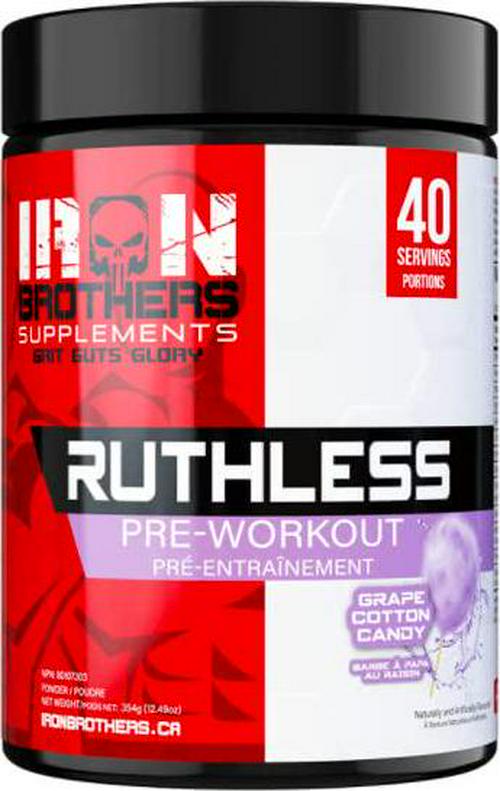 Iron Brothers Ruthless Preworkout Powder Supplement for Men and Women-Creatine Free- Sustainable Performance Energy and Focus, Superhuman Pre Workout-40 Serve-Nitric Oxide Booster Grape Cotton Candy