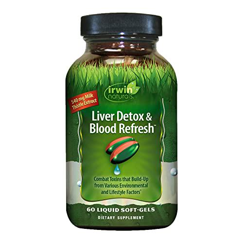 Irwin Naturals Liver Detox and Blood Refresh Powerful Herbal Whole-Body Cleanse and Detox with 540mg Milk Thistle, Dandelion, Echinacea, Turmeric and More - Antioxidant Support - 60 Liquid Softgels