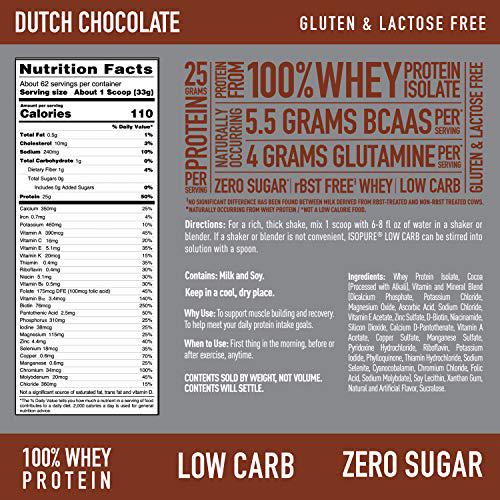 Isopure Low Carb, Keto Friendly Protein Powder, 100% Whey Protein Isolate, Flavor: Dutch Chocolate, 4.5 Pounds