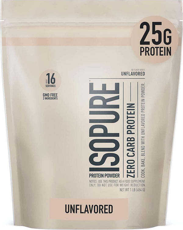Isopure Protein Powder, Whey Protein Isolate Powder, 25g Protein, Zero Carb and Keto Friendly, No Added Colors/Flavors/Sweeteners, Flavor: Unflavored 1 Pound (Packaging May Vary)