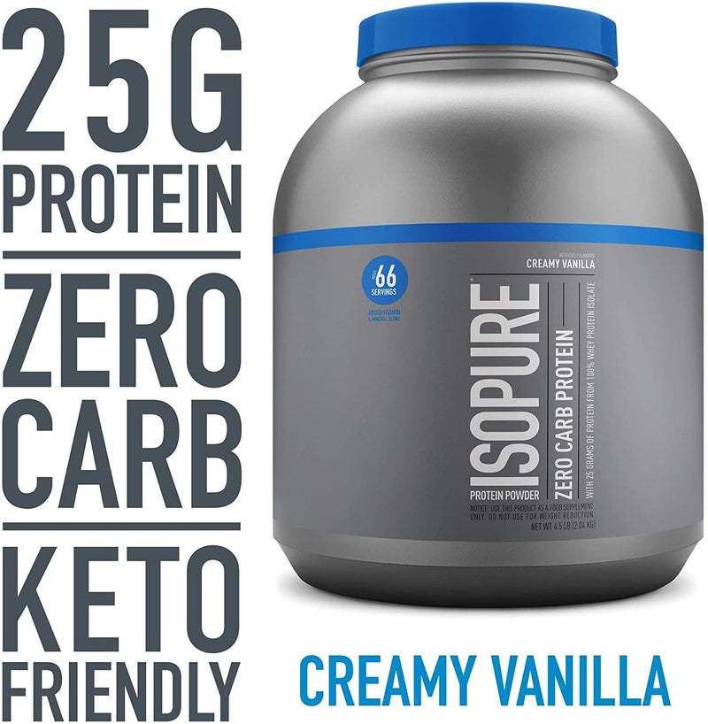 Isopure Zero Carb, Keto Friendly Protein Powder, 100% Whey Protein Isolate, Flavor: Creamy Vanilla, 4.5 Pounds