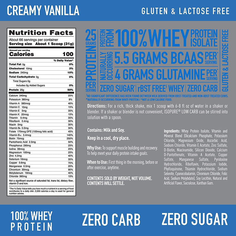 Isopure Zero Carb, Keto Friendly Protein Powder, 100% Whey Protein Isolate, Flavor: Creamy Vanilla, 4.5 Pounds