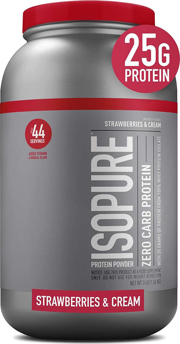Isopure Zero Carb Protein Powder, 100% Whey Protein Isolate, Flavor: Strawberries and Cream, 3 Pounds (Packaging May Vary)