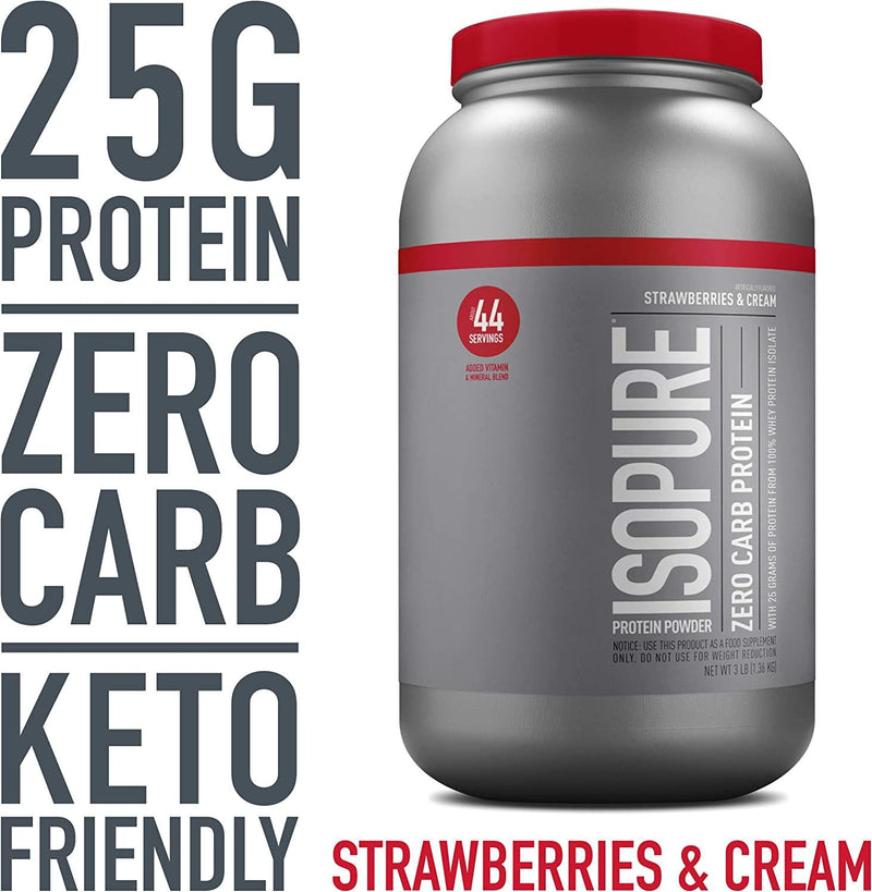Isopure Zero Carb Protein Powder, 100% Whey Protein Isolate, Flavor: Strawberries and Cream, 3 Pounds (Packaging May Vary)