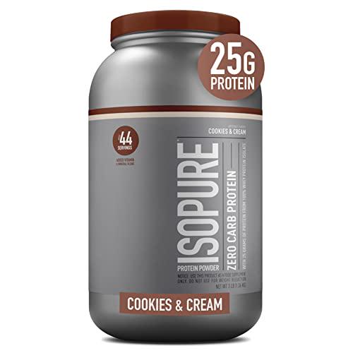 Isopure Zero Carb, Vitamin C and Zinc for Immune Support, 25g Protein, Keto Friendly Protein Powder, 100% Whey Protein Isolate, Flavor: Cookies and Cream, 3 Pounds (Packaging May Vary)