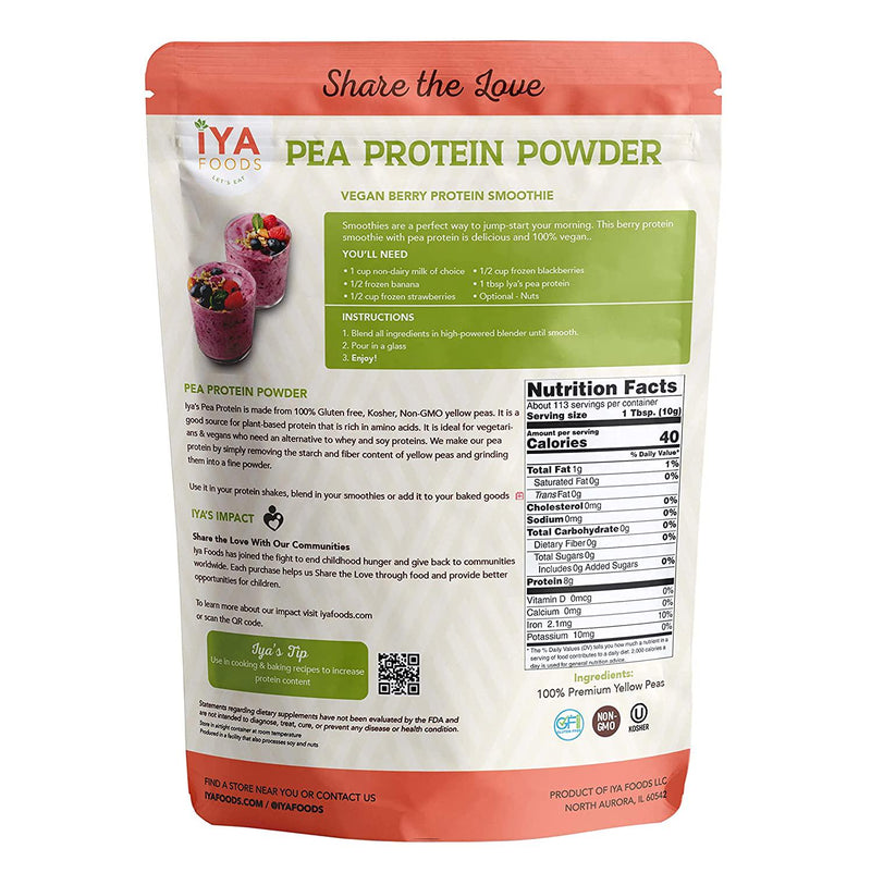 Iya Foods Premium Pea Protein 2.5 lbs Pack. Made from 100% Yellow Peas | Easy to Digest, Plant Based, Vegan, Kosher Certified, Gluten Free Certified