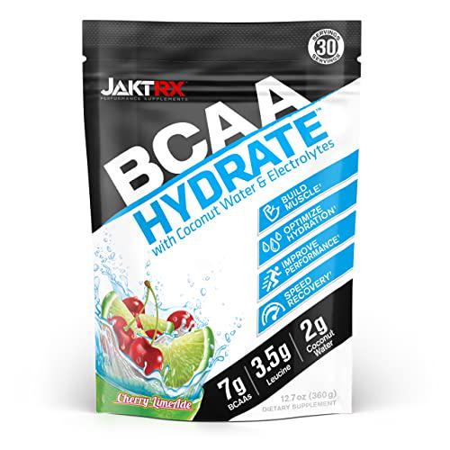 JaktRX BCAA Hydrate Premium Branched Chain Amino Acids and Hydration Formula 7g BCAAs, 2:1:1 Ratio, 3.5g Leucine, 2g Coconut Water, Caffeine-Free, Electrolytes 30 Servings (360g) Cherry Limeade