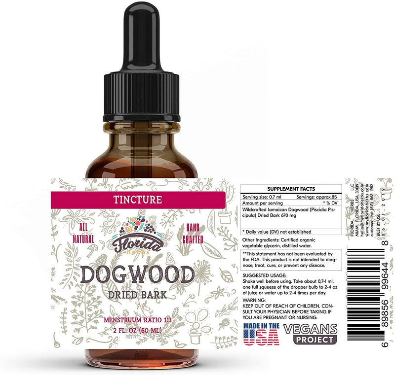 Jamaican Dogwood Tincture, Jamaican Dogwood Extract (Piscidia piscipula) Herbal Supplement, Non-GMO in Cold-Pressed Organic Vegetable Glycerin, 700 mg, 2 oz (60 ml)