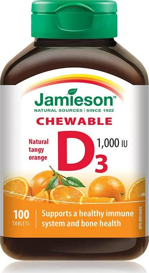 Jamieson Natural Tangy Orange Chewable Vitamin D 1000IU 100 tablets