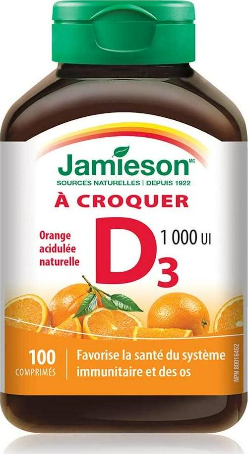 Jamieson Natural Tangy Orange Chewable Vitamin D 1000IU 100 tablets