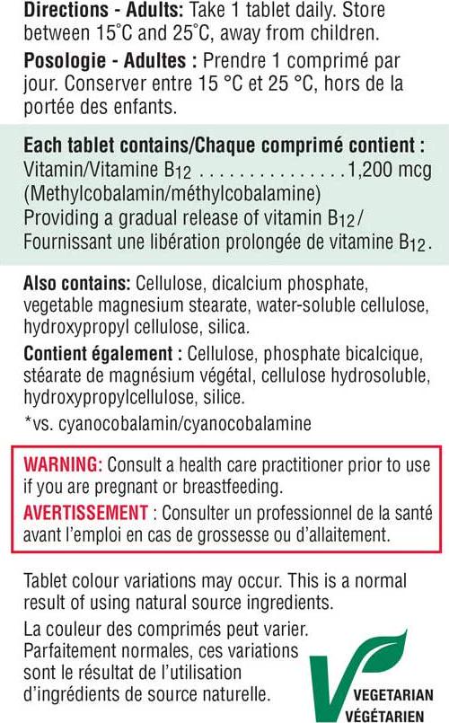 Jamieson Vitamin B12 (Cobalamin) 1200mcg, Timed Release, 180tablets