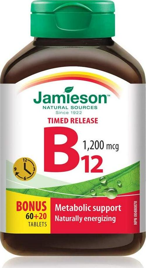 Jamieson Vitamin B12 (Cobalamin) 1200mcg, Timed Release, 180tablets