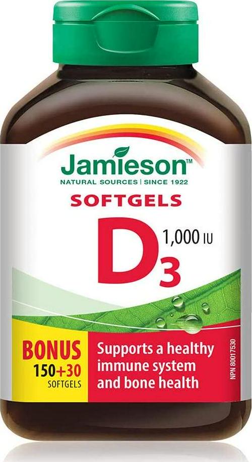 Jamieson Vitamin D 1,000iu Soft Gels Bonus 180 Count