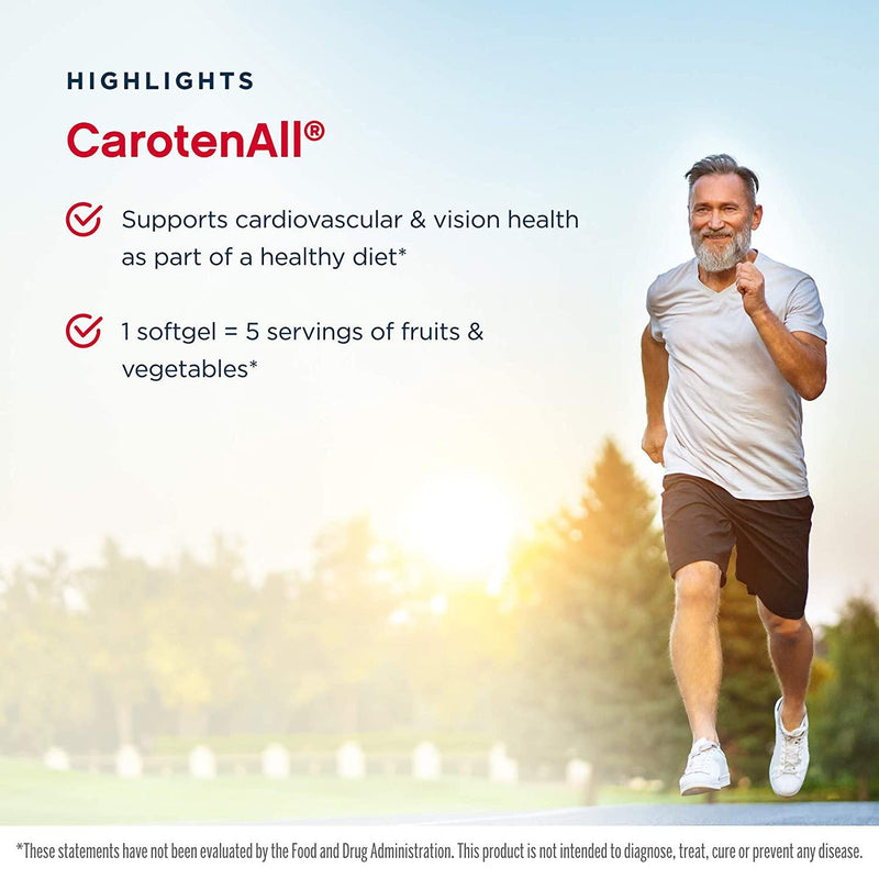 Jarrow Formulas CarotenAll Provides Seven Major Carotenoids, Equivalent to Five Servings of Fruits and Vegetables, Cardiovascular and Vision Health Support, White, 60 Count