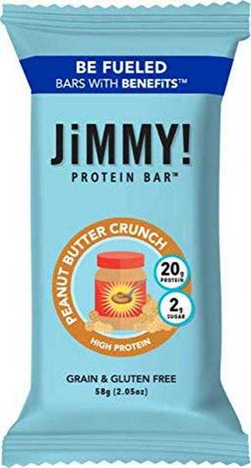 JiMMY! Peanut Butter Crunch Protein Bar, 20g Protein, 2g Sugar, High Protein, Grain and Gluten Free, Single Sample Bar, Packaging May Vary