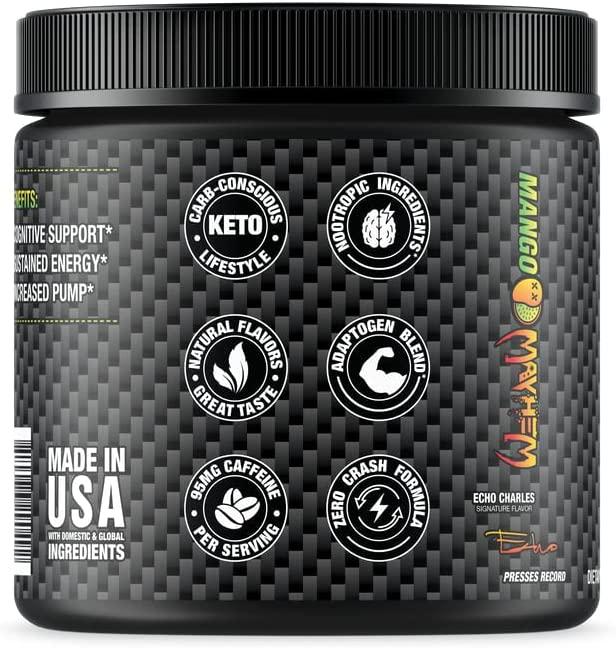 Jocko GO Pre Workout (Mango Mayhem) - Keto, Vitamin C, L Theanine, Caffeine, L Citrulline, Rhodiola, Sugar Free Nootropic Blend - Supports Muscle Pump, Endurance and Recovery - 30 Servings