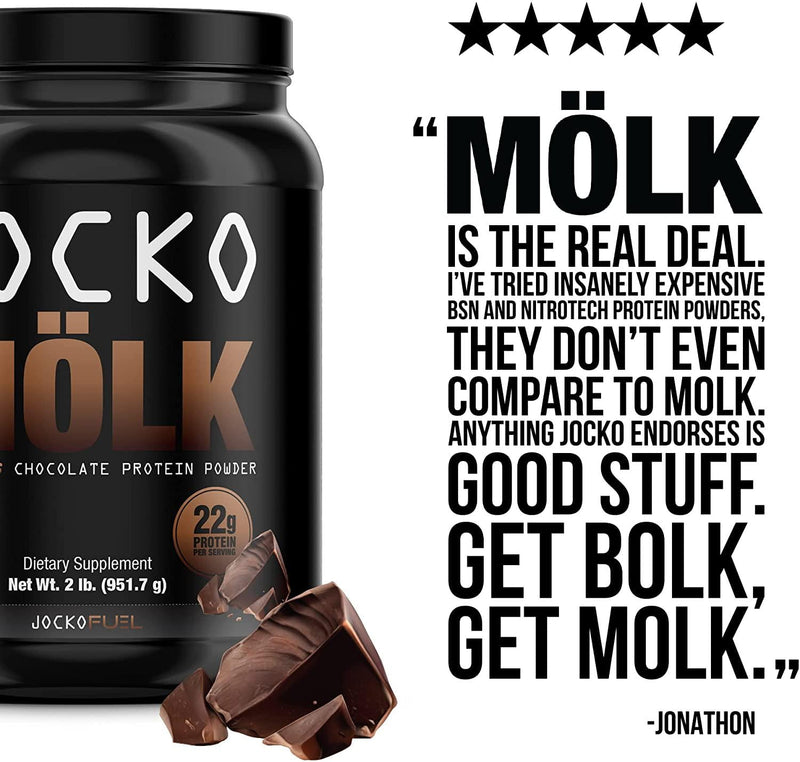 Jocko Mölk Protein Powder (Chocolate) - Keto, Probiotics, Grass Fed Whey, Digestive Enzymes, Amino Acids, Sugar Free Monk Fruit Blend - Supports Muscle Recovery and Growth - 31 Servings
