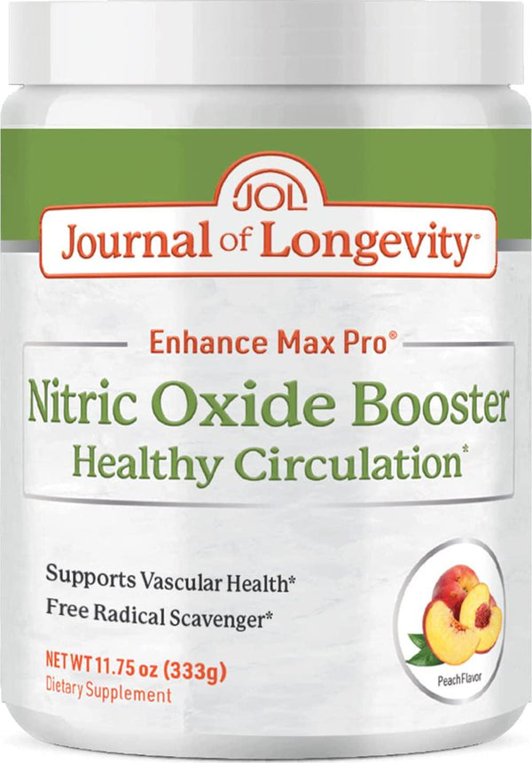 Journal of Longevity Enhance Max Pro Nitric Oxide Booster - Pure Natural Supplement for Blood Flow, Circulation, Performance, and Health Boost - Powder Form to Drink with Water or Juice - (11.75 Oz)