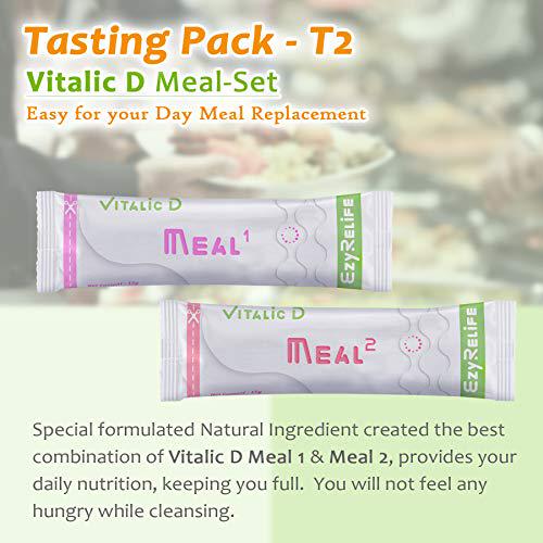 Juice Fasting Cleanse, Vitalic D Tasting Pack T2, One Meal Replacement. On-The-Go Packing Powder With Natural Fiber Easy Shake and Drink For Colon Cleansing. Try and Taste For The Best. (2 Packets)