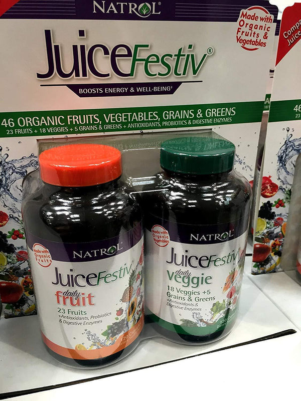 Juicefestiv Combo Pack Organic Fruits and Vegetables in Capsules 120 Capsules Each (240 Total)