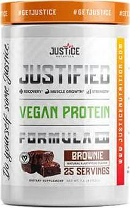 Justified - Delicious Brownie - 100% Certified Vegan Protein, Plant Based, Lactose/Dairy Free, Meal Replacement - Build Muscle, Recover Quick, Increase Strength - 25 Servings (1.6lbs/752g)