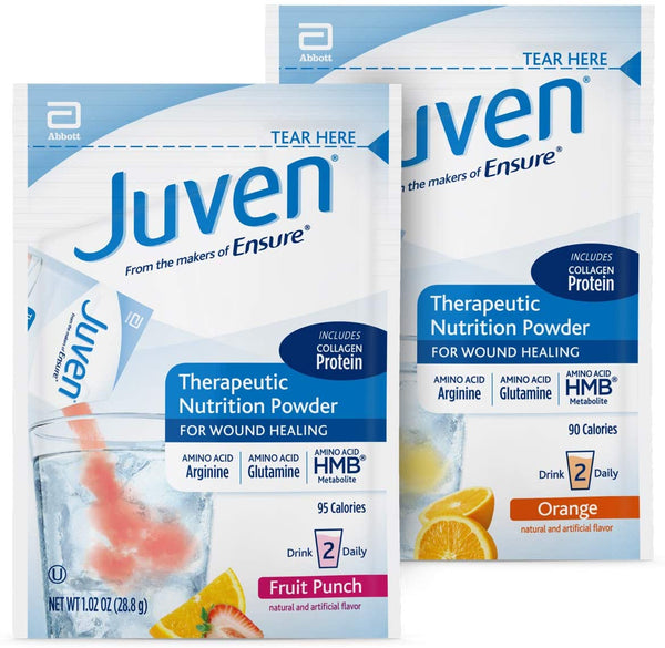 Juven Therapeutic Nutrition Drink Mix Powder for Wound Healing Support, Includes Collagen Protein, Orange and Fruit Punch, 30 Count