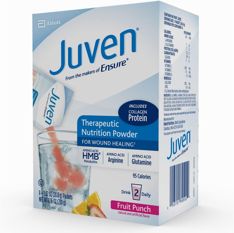 Juven Therapeutic Nutrition Drink Mix Powder for Wound Healing, Includes Collagen Protein, Fruit Punch, 48 count