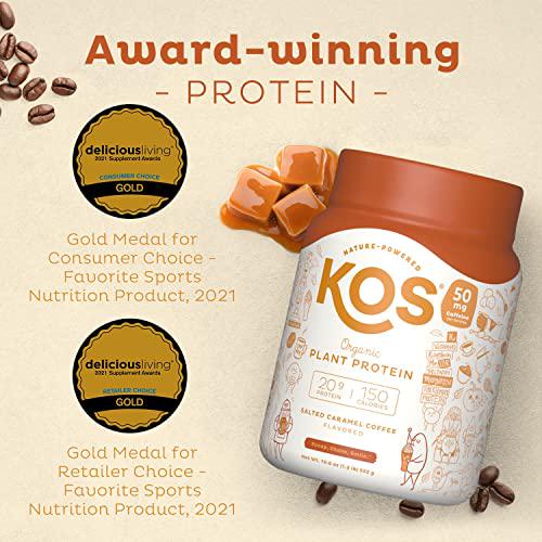 KOS Coffee Protein Powder - Salted Caramel Coffee Vegan Protein Powder - Keto, Organic, Dairy Free - 1.2 Pounds